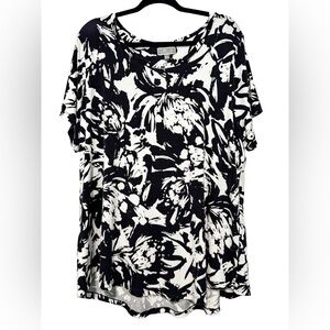 JM Collection XXL Black White Floral Short Sleeve Top